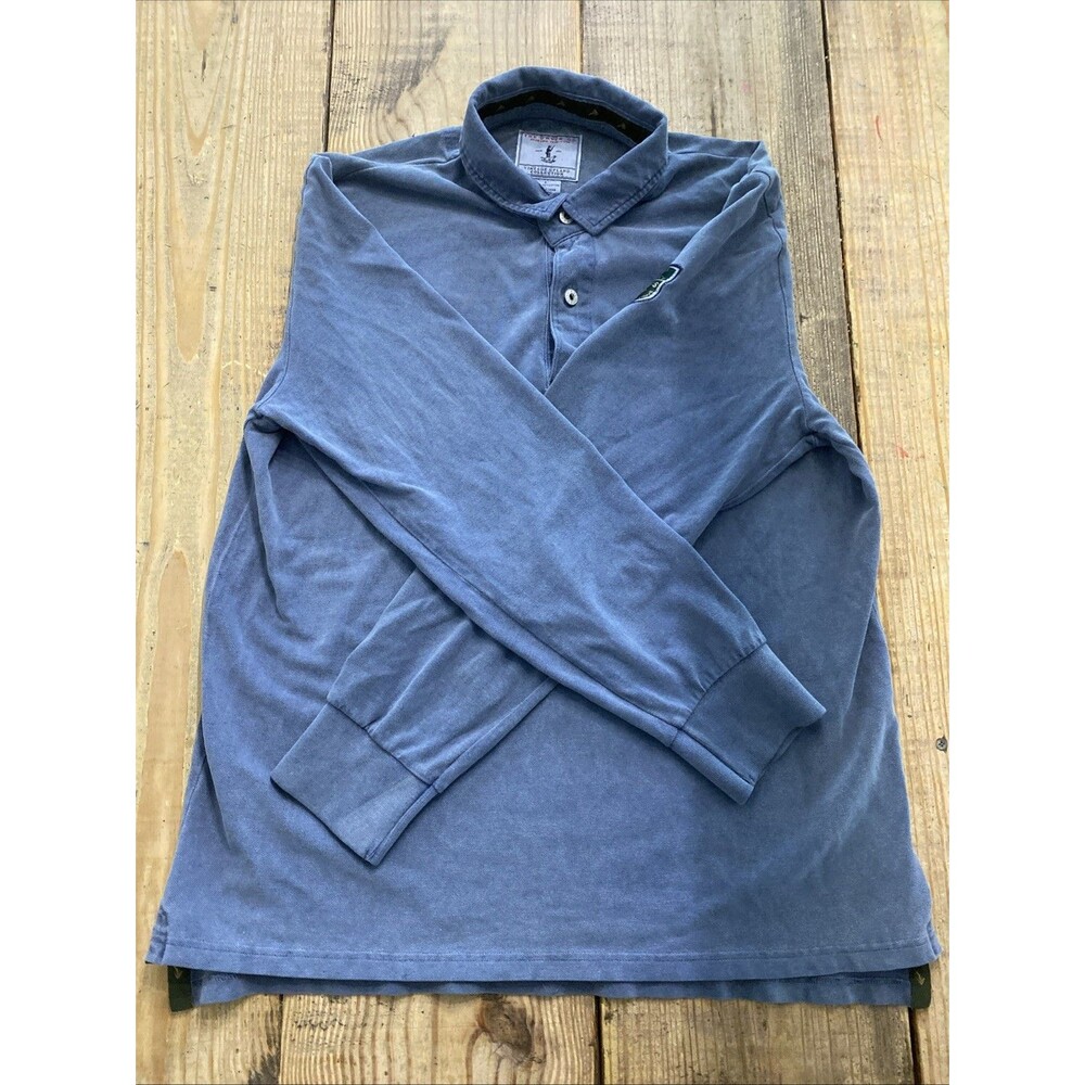 Vintage Orvis Mens Large Long Sleeve Polo Blue 100% Cotton RN 70534
